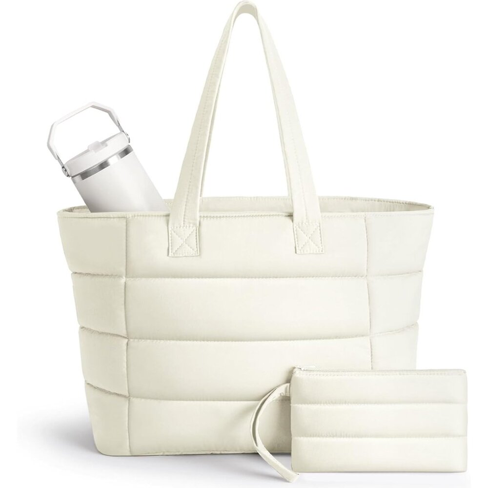 Puffer Tote Bag for Women, Lightweight Puffy Shoulder Bag with Handbag for Trave